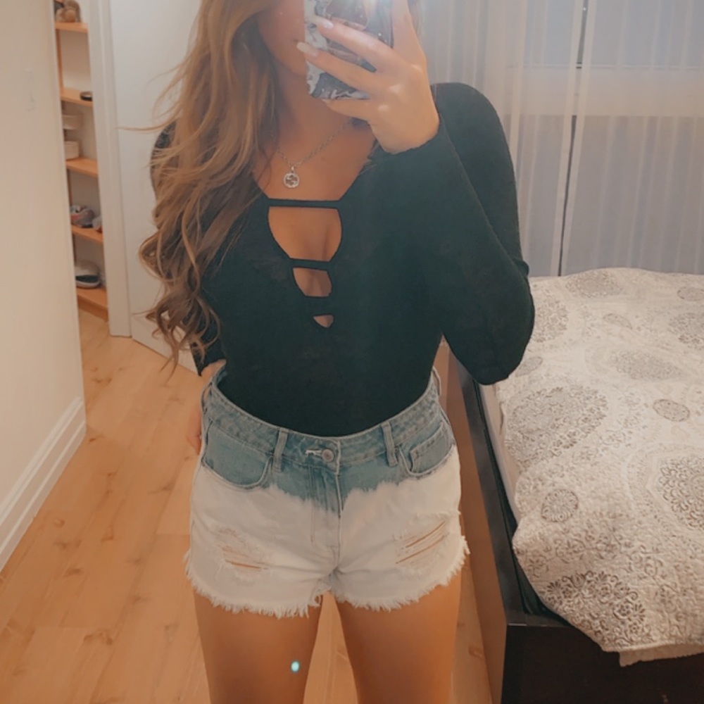 Denim Ombré White Acid Wash Shorts